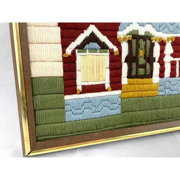 VTG Bernat Victorian Home Framed Needlepoint Crewel Wall Art 17"x21" Handmade - Picture 9 of 12